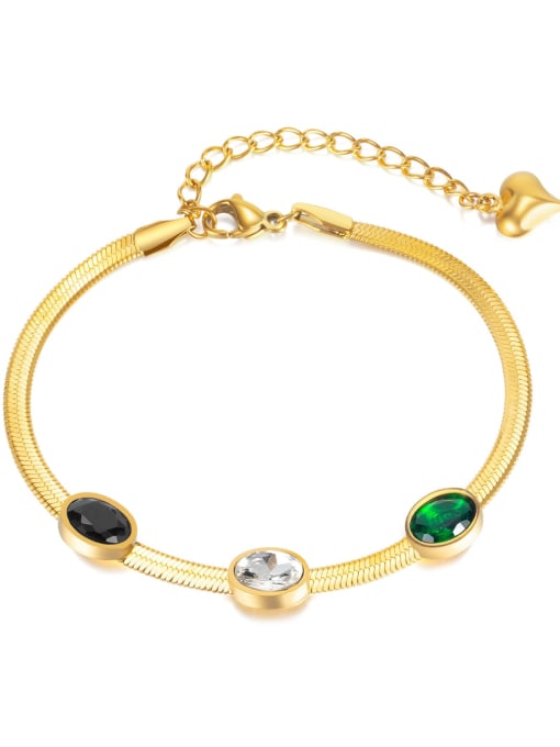 [1301] gold plated bracelet Stainless steel Glass Stone Geometric Minimalist Snake Bone Chain Bracelet